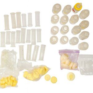 Medela LOT breast Milk Storage, bottles, nipples, lids, stand & More-AC179